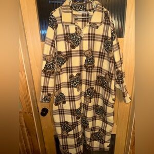 Vintage Kathy Ireland Robe/Gown 3X Fleece Bears With Leopard Print